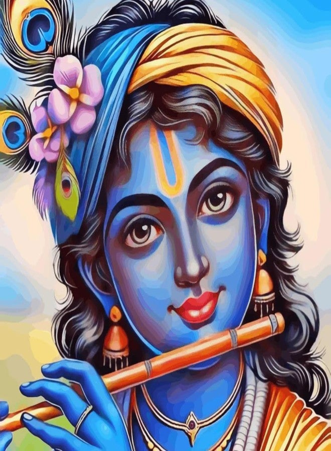 مجموعة تلوين كريشنا بالأرقام من PaintWaint - قماش مطبوع للرسم مقاس 35 × 40 سم - 24 لون أكريليك - مجموعة تلوين يدوية للبالغين - رادها كريشنا - تلوين بالأرقام - مجموعة تلوين بالأرقام للبالغين - مجموعة تلوين بالأرقام من الهند (لوحة قماشية، PW27) - Image 1